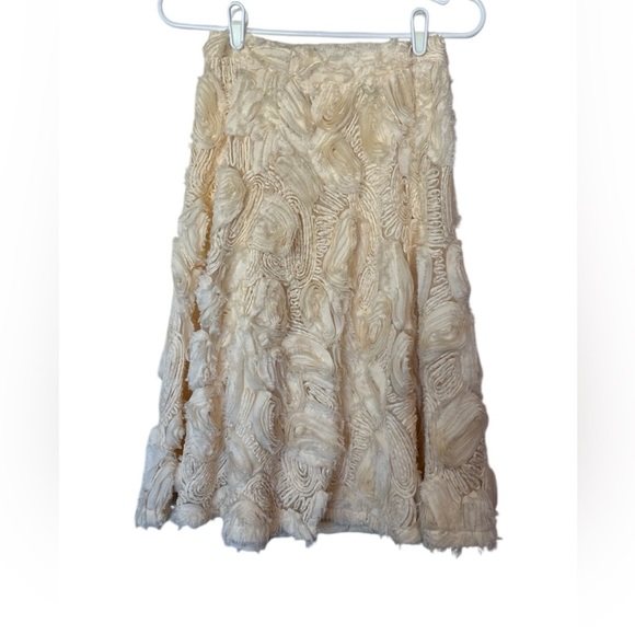 Anthropologie HD In Paris Tufted Blossom Midi Skirt Size 0 Ivory/Cream Floral - Picture 2 of 9